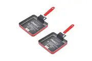 2PK Classica Mini Grill Square Pan Non-Stick Cooking Frypan w/ Handle 14cm Red