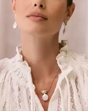 Metal Pod Pearl Drop Cord Necklace - Cream/Gold