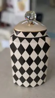 Mark Roberts Harlequin Jar with Crystal Knob Lid, Medium, 11", Black/White