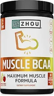 Muscle BCAA Powder, Vegan Muscle Recovery, Natural, Clean Formula for Optimal Absorption, Probiotic Boost, Vitamin C, Gluten and Sugar Free, Tropical Punch, 30 Servings