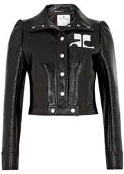 Courrèges Logo Cropped Vinyl Jacket - Black - 40 (UK12 / M) 40 (UK12 / M)
