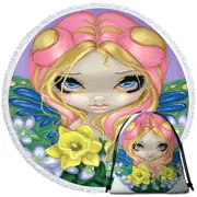 Little Bit of Spring Beautiful Big Eyed Fairy Round Beach Towel