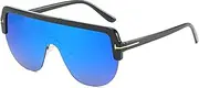 [HAOMAO] Vintage Half Frame Square Mirror Sunglasses For Women And Men Uv400 Anti-Reflective Blue