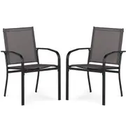 Costway Outdoor High Back Dining Chairs Set of 2 Stackable Patio Armchairs w/Breathable Fabric Bistro Furniture