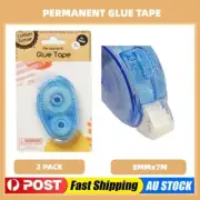 2 x Permanent Glue Tape Adhesive Clear Double Sided Applicator Roller 8mm x 7m