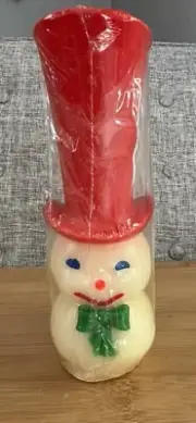 Vintage Gurley/Suni Candle Snowman Red Top Hat Green Bowtie Holiday Winter Decor