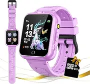 Retysaz Kids Game Smart Watch 24 Game Pedometer 2 HD Cameras Smartwatches for Children 3-12 Great Present Birthday to Girls Boys Electronic Learning Toys (Purple-A1)
