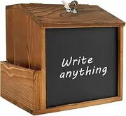 Wooden Suggestion Box Lockable | Comment Ballot Box with Secure Lock | Charity Collection Donation Boxes | Raffle Voting with Slot | Wall Vault Mailbox with Blackboard for Outdoor Church