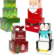 WorldBazaar 12 PCS Christmas Stackable Gift Boxes Small Christmas Nesting Boxes Christmas Decrotive Stacking Gift Boxes with Lids Holiday Winter Christmas Party Supplies