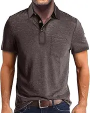 [Generic] Knit Shirts Men and Summer Casual Short Sleeved Buttons Lapel Solid Color Short Sleeved T Shirt Tops Mens Plain Shirts