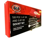 Socket Set Polished Chrome Finish 1/4" & 3/8" Drive Metric/SAE 58 Piece Set NEW!