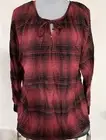 Juicy Couture Black & Dark Pink plaid pullover Top size XL