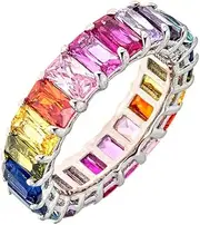 Maya J Eternity Ring - Emerald-Cut, with Artisan Fashioned Gemstones