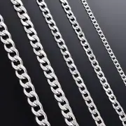 Curb Cuban Link Chain-Silver Color Necklace 3-7.5mm Chains Men Women Jewelry 1Pc