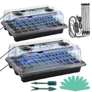 Plants Seed Starter Trays Greenhouse Gardening Tools With Grow Lights 80 Cells Grids - SNNGV