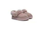 AUSTRALIAN SHEPHERD UGG Slippers Women Sheepskin Wool Collar Ankle Platform Clarrie Dawn Pink