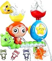 Baby Bath Toys - 4 Pcs, Toddler Bath Toys for 3 4 5 Year Old, Monkey Water Toys,3 Wind up Frog Kids Bathtub Toys, (Monkey with 3 Frog)