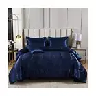 Silk Like Blue Comforter Set with Sheet Set Queen 8 Pieces Satin Bedding Comf...