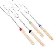 IMIKEYA 4pcs Extendable Stainless Steel Fondue Forks with Wooden Handle for Chocolate Cheese Marshmallows BBQ Dessert Skewers for Fruits Ice Lightweight and Compact Design