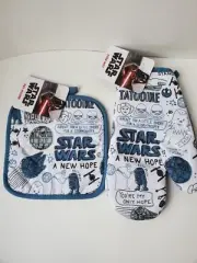 Star Wars Set Oven Mitt And Pot Holder Blue And White R2d2 Leia Storm Trooper