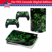 Sticker Decal Skin for PS5 Console Digital Edition & 2 Controller - Weeds Black