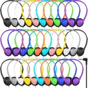 30 Pack Bulk Headphones for Classroom Students Adjustable on Ear Headphone wi...