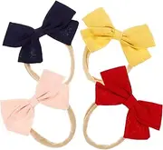 Baluue 4pcs Girl Headbands with Soft Bows Handmade Hair Accessories for Newborns and Elastic Design for Comfort No Marks Indentations for and Everyday Wear