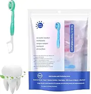 5 In 1 Mini Toothbrush & Floss & Tongue Scraper & Toothpick Set, 5 In 1 Toothbrush & Floss, Tongue Scraper And Toothpick, Disposable Mini Toothbrushes On The Go (C)