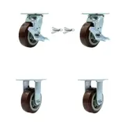 5 Inch Polyurethane Caster Set with 2 Brakes/Swivel Lock 2 Rigid Service Caster