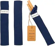Bamboo Straw Travel Set - Move Line by Bamboo Step: 2 Reusable Drinking Straws of 20cm and a Cleaning Brush is a Minimalist Cloth Bag (Dark Blue)