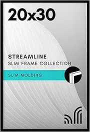 [Americanflat] 20x30 Poster Frame with Polished Plexiglass - Streamline Collection - Thin Border Picture Frame for Wall Display - Hanging Hardware Included - Black