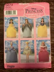 Simplicity 5673 UNCUT Sewing Pattern, 11.5" Disney Princess Fashion Doll Costume