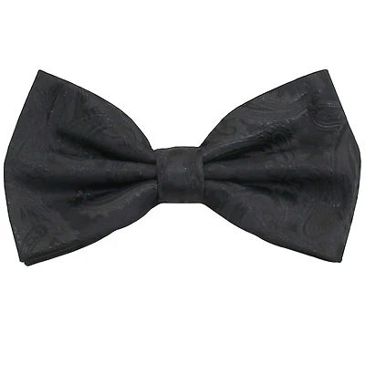 New Brand Q men's pre-tied bow tie paisley micro fiber formal wedding black prom
