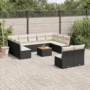 Garden Sofa Set Outdoor, Patio Furniture Set Piece with Chairs, Table, Cushions, Rattan, Small, Black