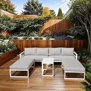 ZEN Portsea Modular Outdoor Lounge 5-Pieces White Set, Weather-Resistant Outdoor Furniture Sets, Aluminum 3 Seater Lounge Setting with side table, Patio Furniture Modular Set Garden Deck Pool Backyard