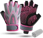 AUTOWT Workout Gloves for Men & Women, Breathable Half Finger Gym Gloves with Thick Padding & Non-Slip Grip, Lightweight Weight Lifting Gloves with Wrist Support for Cycling Climbing Rowing