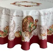 Printed Fabric Tablecloth, 60"x84" Oval, THANKSGIVING DAY, PLYMOUTH TURKEY, NB