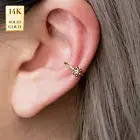 14K REAL Solid Gold Single Cubic Zirconia Daisy Flower Ear Cuff Wrap Earring