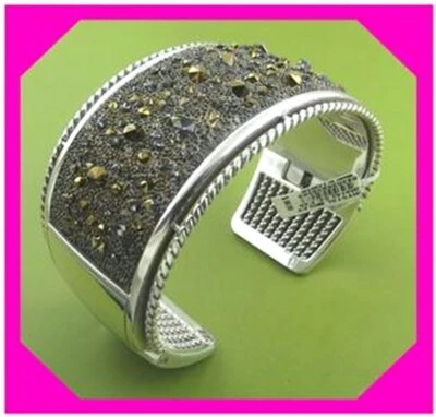 BRIGHTON CRYSTAL ROCKS MEDLEY GOLD Double Hinged Bangle BRACELET NWtag $98 50%