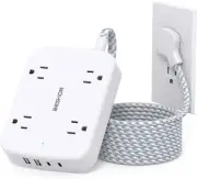 Surge Protector Power Strip with 2 USB C - 5 Ft Flat Extension Cord Flat Plug P