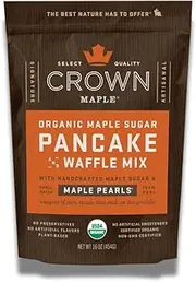 Crown Maple Organic Maple Sugar Pancake and Waffle Mix, 16oz, with Handcrafted Maple Sugar and Small-Batch Maple Pearls