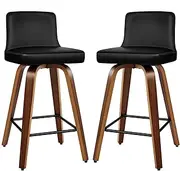 ALFORDSON Bar Stools 2X Swivel Kitchen Barstools 65cm Seat Height Wooden Counter Stool with Back Footrest Adjustable Leg Levelers Leather Home Dining Chair (Bailey All Black)