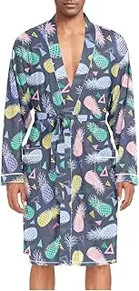 [ZZXXB] Watercolor Pineapple Geometry Mens Sleepwear Robe Lightweight Nightgown Long Sleeves Spa Bathrobe with Pockets M-XL