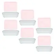 Pyrex (6) 7210 3-Cup Glass Dishes & (6) 7210-PC Loring Pink Plastic Lids