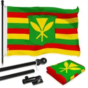 Combo Pack: 6 Ft Tangle Free Aluminum Spinning Flagpole (Black) & Hawaii