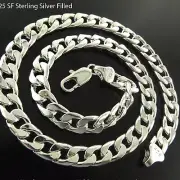 Necklace Real 925 Sterling Silver Filled Solid Men's Cuban Link 12mm Chain 55cm