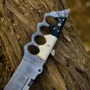 Custom Made Damascus steel Hand Forged Bowie knife with leather sheath.For Gift