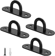 Ymaiss 4 Packs Oblong Stainless Steel Pad Eye Hooks Strong Eye Plate U Ring Hooks Ceiling Hooks Screw in Loop U-Ceiling Hook Staple Ring Hook Loop for Indoor and Outdoor for Swing Suspension Black