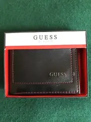 GUESS Black Wallet Mens Red stitching Front Flap Pocket