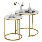 Nesting Coffee Table Faux White Marble for Small Place 24 in 2 Sets High Side